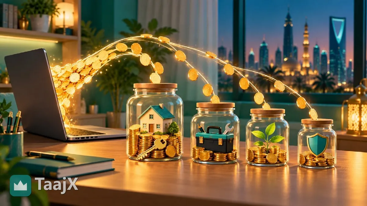 Illustration: coins split into separate jars for the buffer, business costs and savings